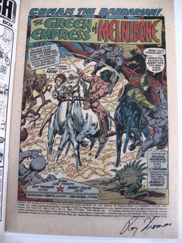 CONAN THE BARBARIAN #15 nm- (9.2)  Signed by ROY THOMAS on Page 1!