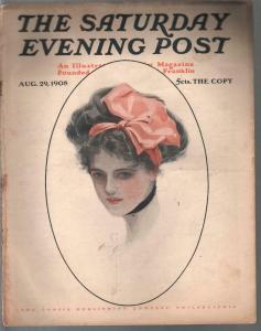 Saturday Evening Post 8/29/1908-Harrison Fischer cover-pulp fiction--ads-VG