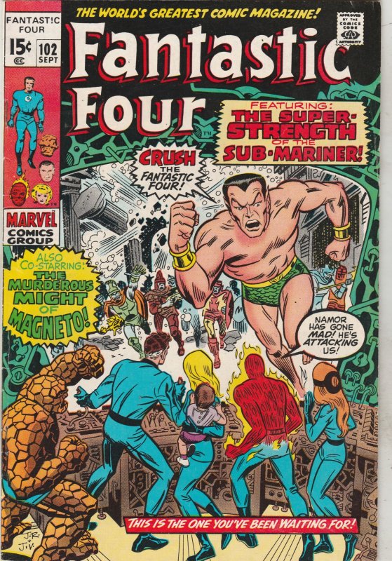 Fantastic Four #102 (1970) Namor vs FF High-Grade Kirby beauty VF+ Boca CERT!