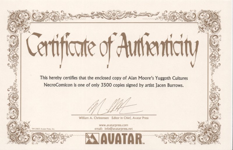 Alan Moore's Yuggoth Cultures and Other Growths #0 (Avatar Press 2003) SIGNED