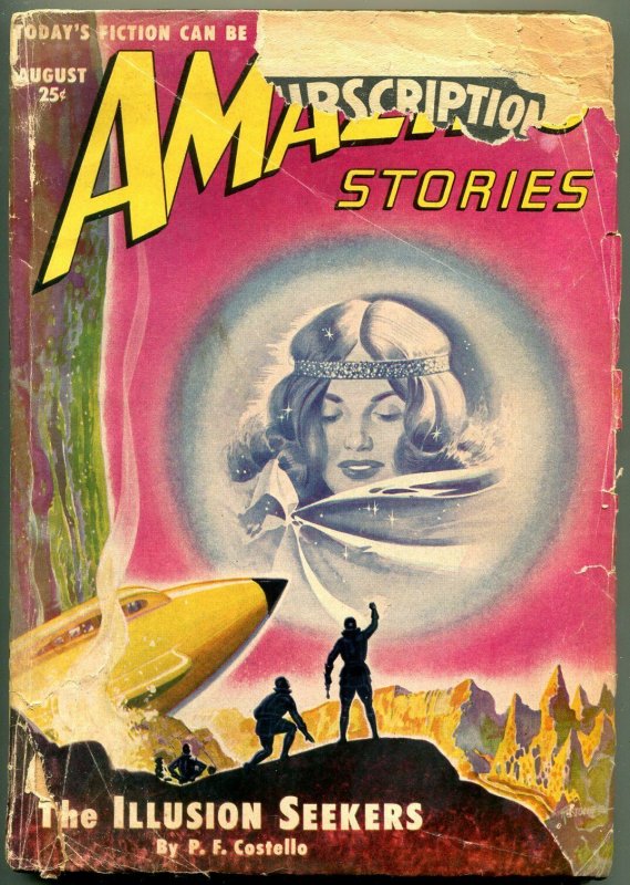 Amazing Stories Pulp August 1950- Illusion Seekers- Rocket cover