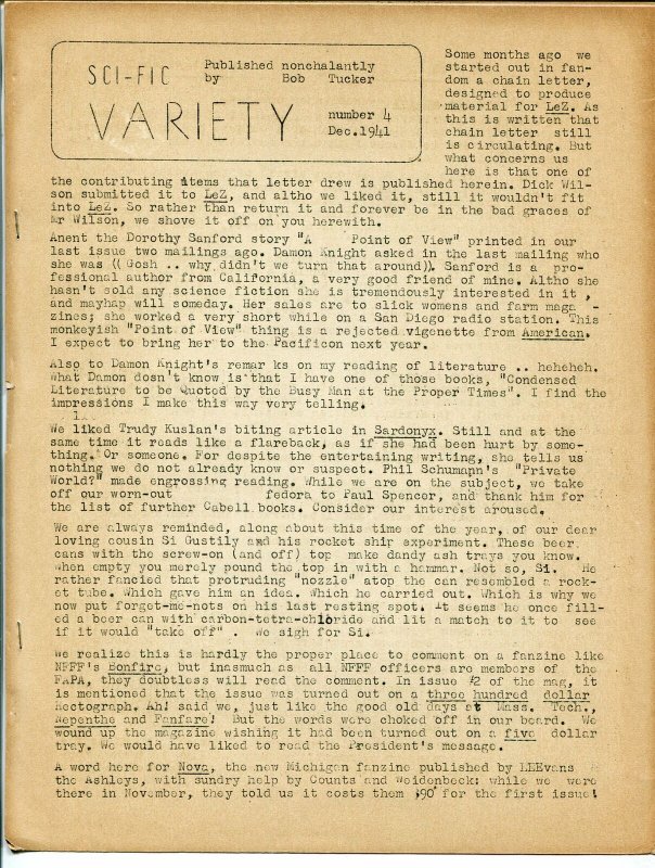 Sci-Fic Variety #4 1941-sci-fi fanzine newsletter-pre-WWII-very rare-GOOD/VG