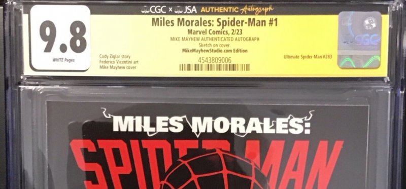 MILES MORALES SPIDER-MAN #1 CGC 9.8 Mike Mathew Sketch/signed On Cover