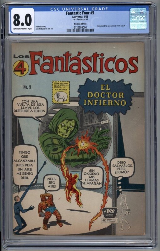 Fantastic Four 5 CGC 8.0 1st Dr Doom Mexican Single Highest Graded 