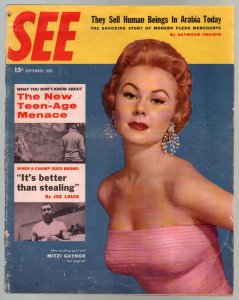 MAG: See 9/1956-Mitzi Gaynor photo cover-stockings-pin-ups-cheesecake-Joe Lou...
