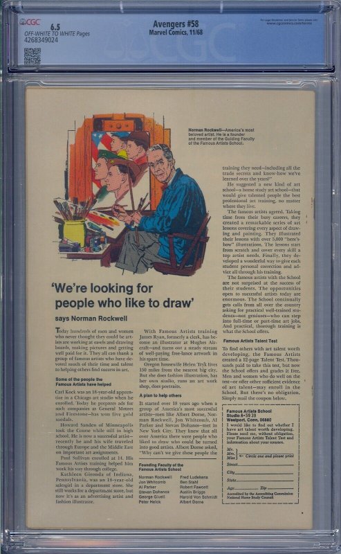 AVENGERS #58 CGC 6.5 ORIGIN VISION JOINS AVENGERS JOHN BUSCEMA