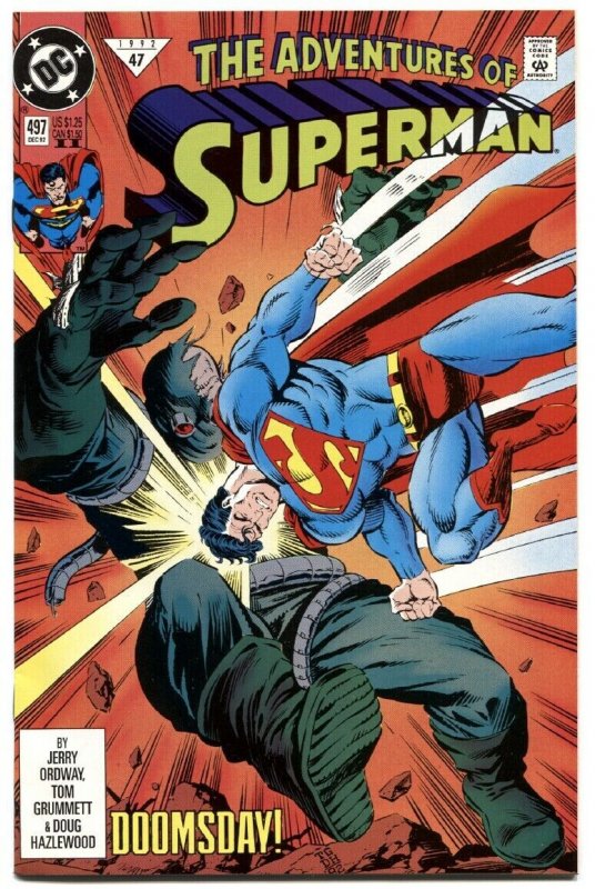 ADVENTURES OF SUPERMAN #497-DOOMSDAY COVER-DC-HTF-2nd PRINTING!