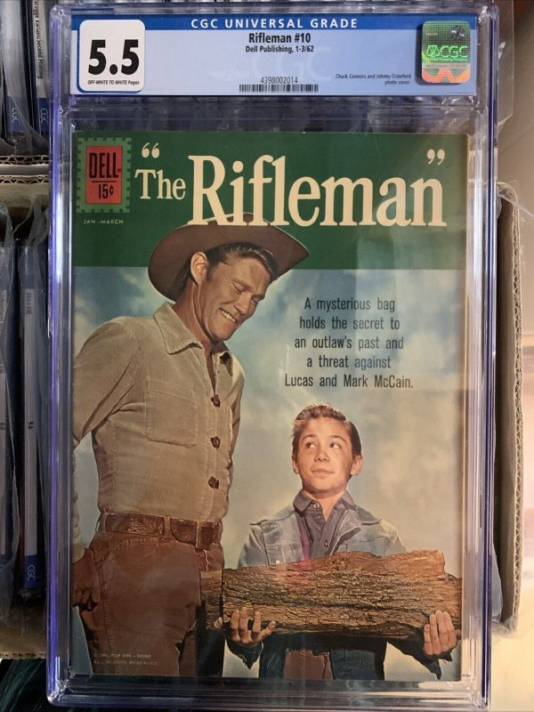 RIFLEMAN 10 CGC 5.5 FN- OWW RARE Controversial Wood Cover 1962 Very Low Census