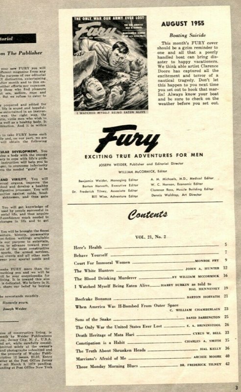 Fury Magazine August 1955- H-Bombs- Mata Hari- Constipation