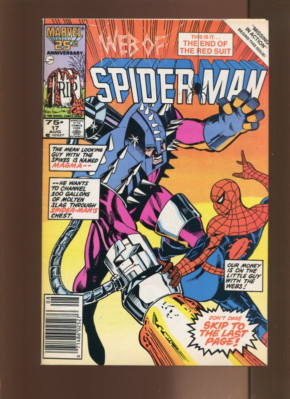 Web of Spiderman #17 - Mark Beachum Cover Art. Newsstand Edition (9.2) 1986