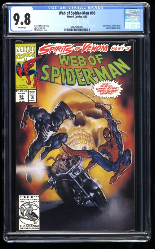 Web of Spider-Man #96 CGC NM/M 9.8 White Pages Venom Ghost Rider!