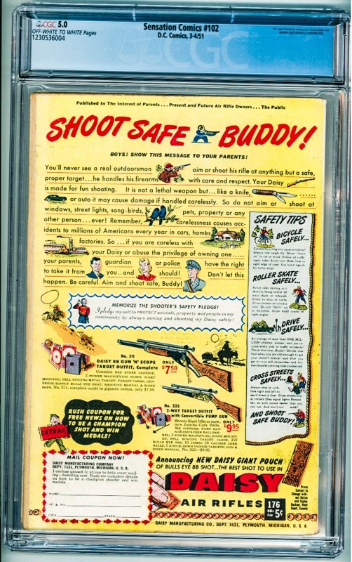 Sensation Comics #102 (1951) CGC 5.0! OWW Pages!