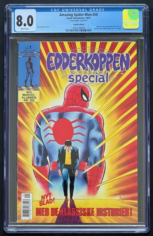 Amazing Spider-Man #50 Foreign Danish Edition Edderkoppen Special 1/91 CGC 8.0