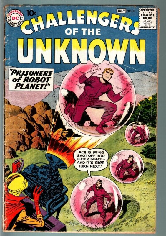 CHALLENGERS OF THE UNKNOWN #8-JACK KIRBY-WALLY WOOD-DC-SCI FI SERIES-1959-G + G+ 