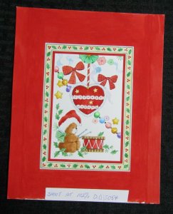 CHRISTMAS Cute Teddy Bear Playing Drum w/ Heart 6.25x8 Greeting Card Art #5054