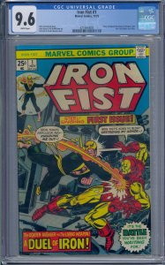 IRON FIST #1 CGC 9.6 BATTLES IRON MAN GIL KANE WHITE PAGES