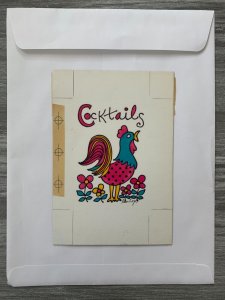 COCKTAILS INVITATION Colorful Rooster and Flowers 5x7.5 Greeting Card Art 6638