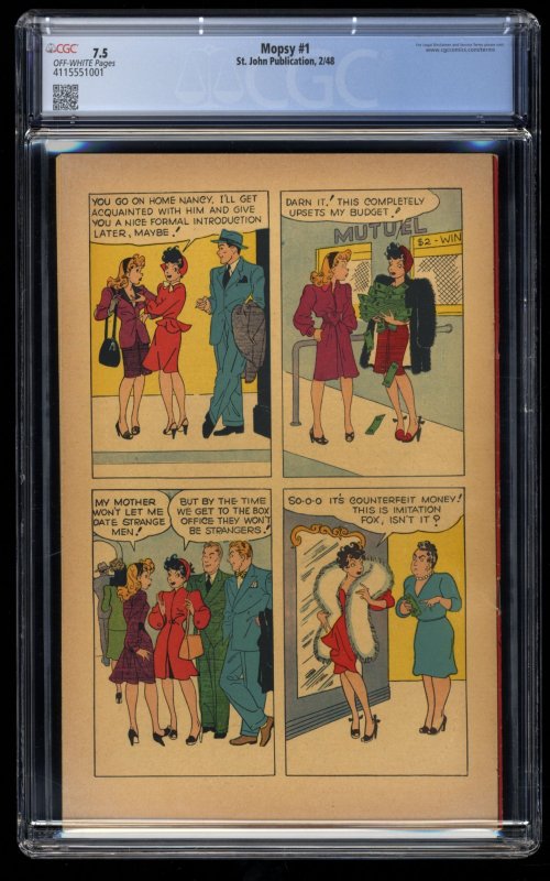 Mopsy (1948) #1 CGC VF- 7.5 Off White Lingerie Panels!