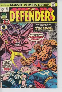 DEFENDERS #20 (1975) Sharp FVF, Thing front cover!