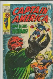 Captain America #115 ORIGINAL Vintage 1969 Marvel Comics Red Skull