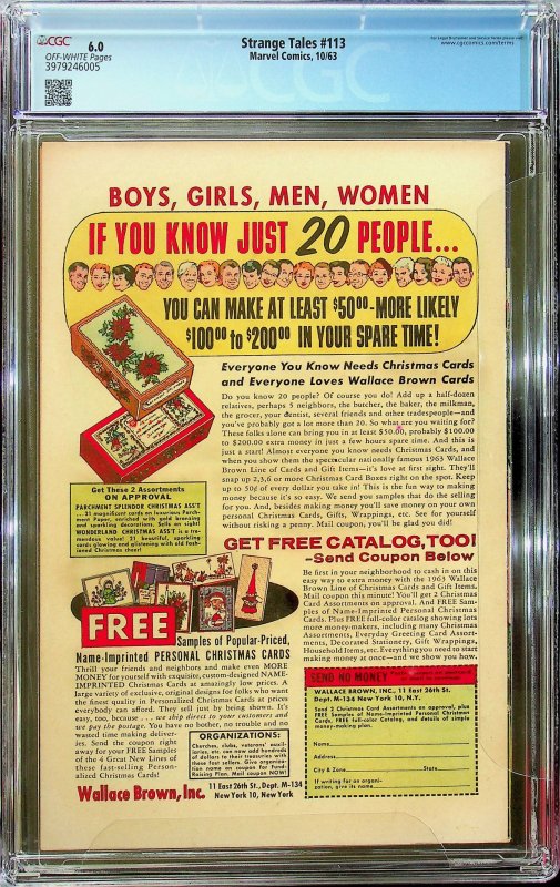 Strange Tales #113 (1963) - CGC 6.0 - Cert#3979246005