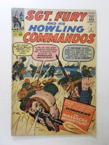 Sgt. Fury #3 (1963) GD Condition 2 in spine split, moisture stains