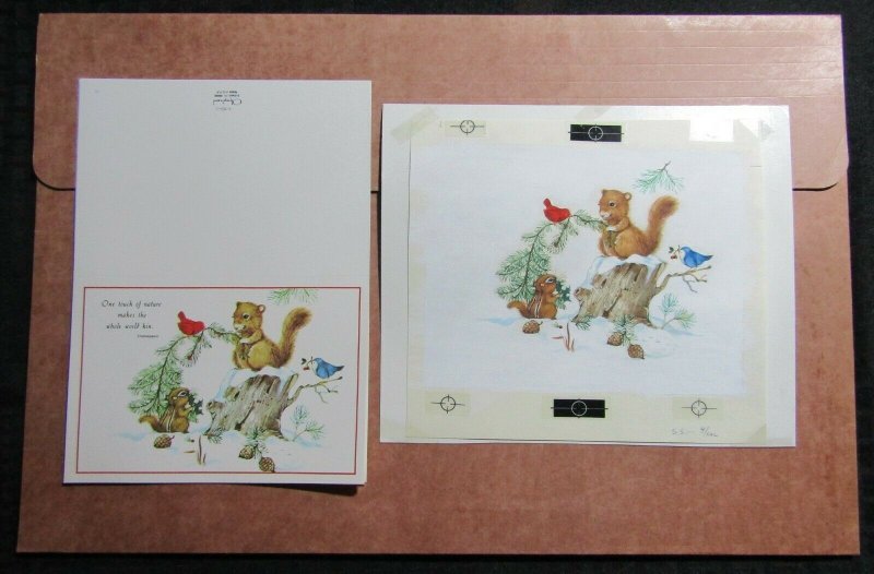 TOUCH OF NATURE Squirrel Chipmunk & Birds 9x7.5 Greeting Card Art #X3047