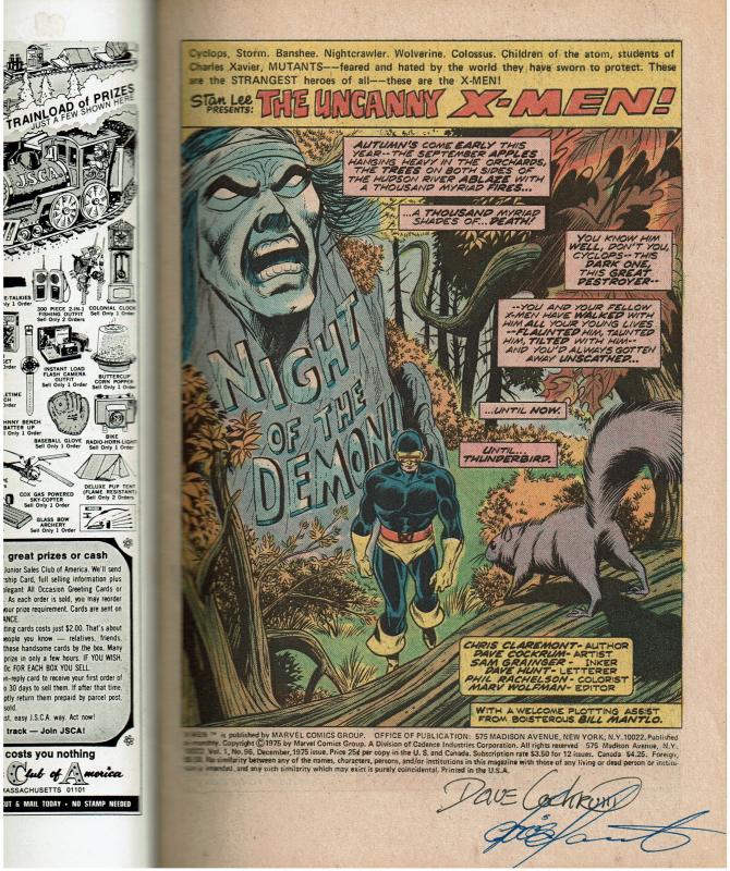 X-Men #96, 8.0 or Better, Signed by Chris Claremont & Dave Cockrum