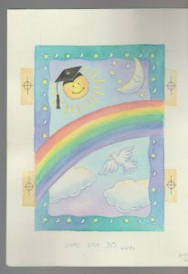 SUN MOON RAINBOW DOVE Graduation 7.5x10.25 #4490 Greeting Card Original Art