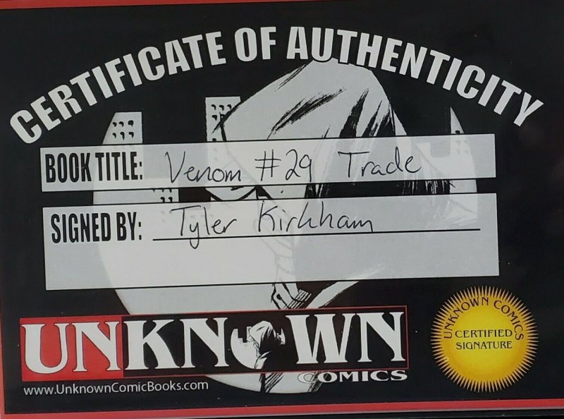 ?? Venom #29 SIGNED BY Kirkham TRADE  Variant W/ COA ?Crain virus knull