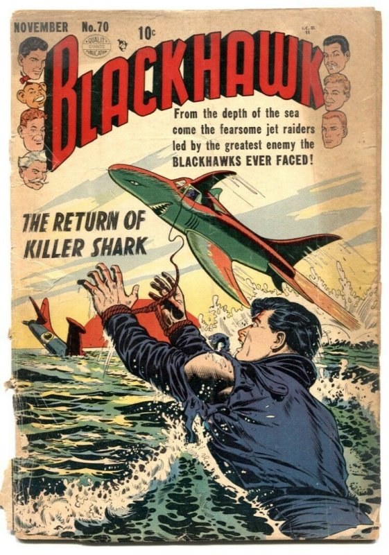 Blackhawk #70 1953-Return of Killer Sharks-action packed stories-atomic bomb-G-