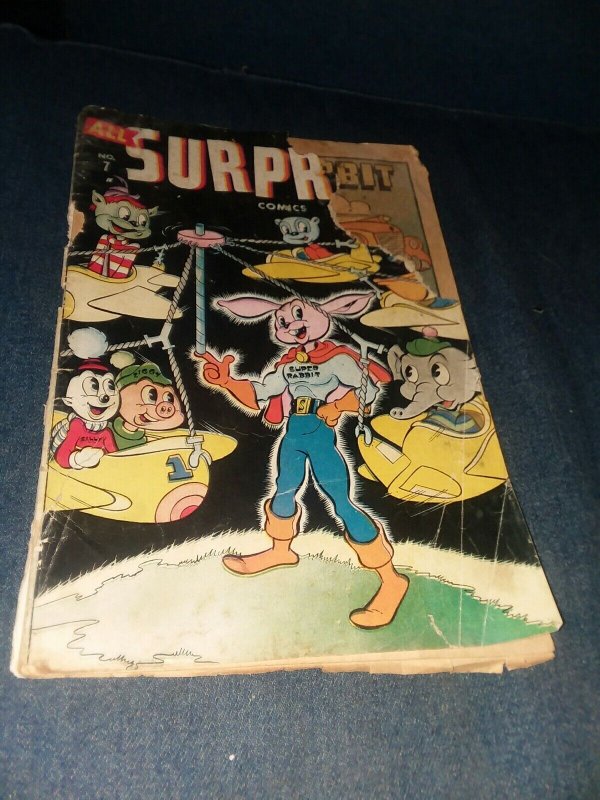 ALL SURPRISE 7 timely comics 1945 ww2 SUPER RABBIT cover golden age funny animal