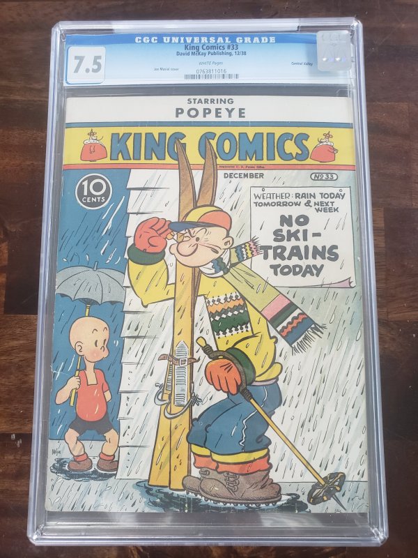 King Comics 33 CGC 7.5 white pages Central Valley Pedigree (old Pedigree label)