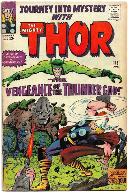 JOURNEY INTO MYSTERY #115 (Apr1965) 4.5 VG+  1ST ABSORBING MAN!  Jack Kirby!