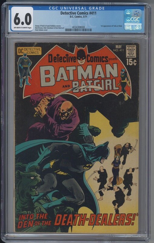 Detective Comics 411 CGC 6.0 FN Neal Adams 1st Talia al Ghul Rha’s d.  1971 KEY!