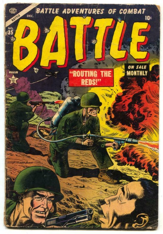 Battle #35 1954- Flame Thrower cover- Atlas Golden Age War G-