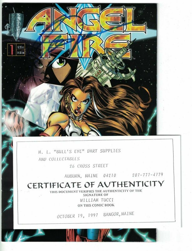 Angel Fire #1 VF/NM variant signed by William (Bill) Tucci w/COA - Crusade 1997