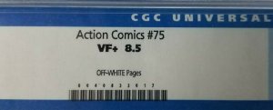 Action Comics #75~1944 DC~CGC 8.5 (VF+)~Aesop's Modern Fables