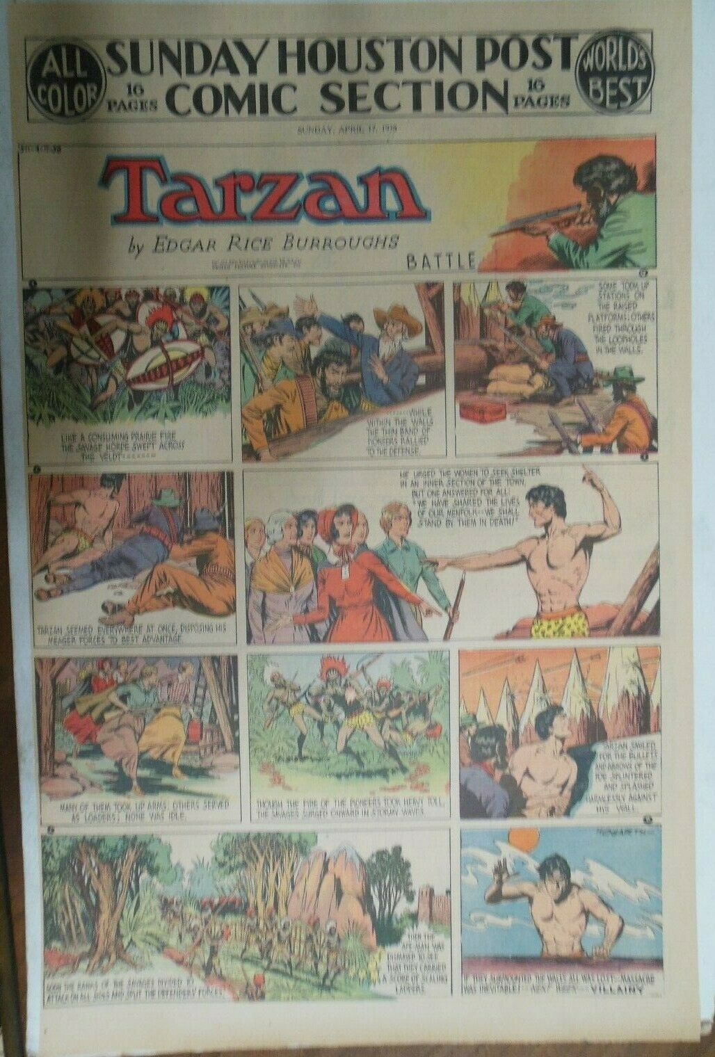 Tarzan Sunday Page #398 Burne Hogarth from 10//23//1938 Very Rare Full Page Size