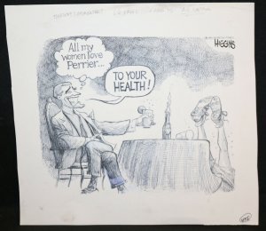 Perrier Passed Out Chicago Sun Times Newspaper Gag 1990 art by Jack Higgins