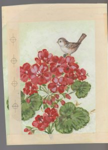 THINKING OF YOU Bird on Branch with Violets 6.5x8.5 Greeting Card Art #C1661