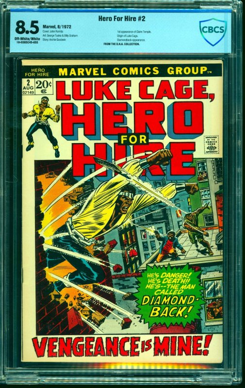 Hero For Hire #2 CBCS VF+ 8.5 Off White to White Marvel Comics Luke Cage