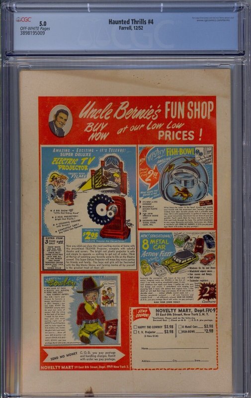 HAUNTED THRILLS #4 CGC 5.0 1952