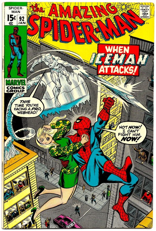 AMAZING SPIDER-MAN 91 & 92 (1970) 8.0 VF  Gil Kane!! John Romita!! ICEMAN!