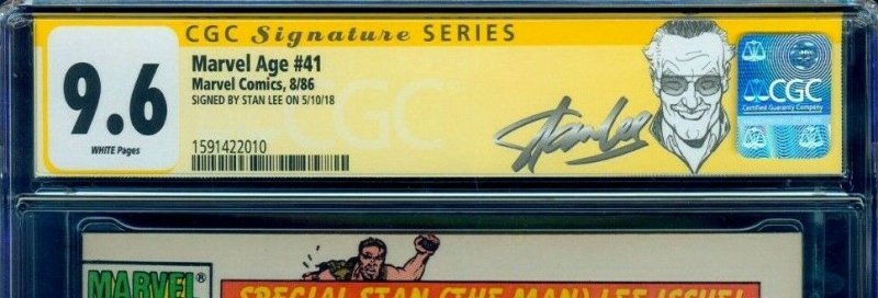 Marvel Age #41 CGC SS 9.6  Signed by Stan Lee in GOLD! Stan Lee Custom Label!