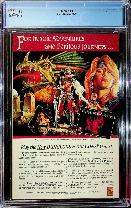 X-Men #3 (1991) - CGC 9.8 - Cert #4008128016