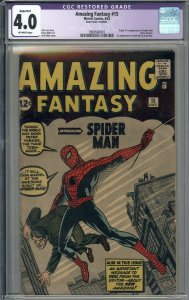 Amazing Fantasy 15 CGC 4.0 1st app Spider-Man No Marvel Chipping 