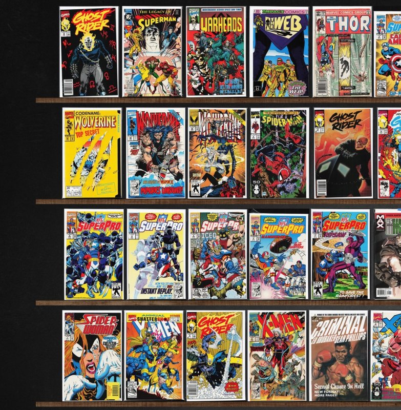 Huge Lot 140+ Comics with Wolverine, X-Force, Nfl Superpro & More!