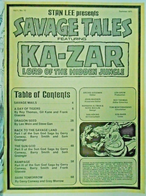 mm Savage Tales Annual 1VF KA-ZAR