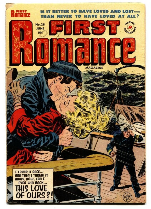 FIRST ROMANCE #28 comic book-1954-SPICY POSES-NICE ART-BOB POWELL INJURY TO EYE